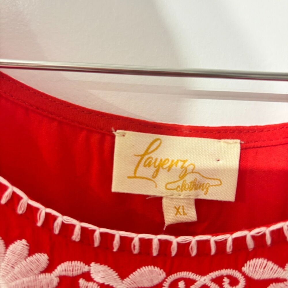 NWT Layerz Clothing Womens Red Boho Floral Embroidered Luxury Blouse Top Size XL - Picture 4 of 8